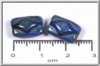 b�hm. Glasperle, Kissen, 8,5x12,5x7mm, op blue/picasso, 5 Stk.