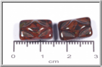 b�hm. Glasperle, Kissen, 8,5x12,5x7mm, op. terracotta/picasso, 5 Stk.