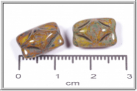b�hm. Glasperle, Kissen, 8,5x12,5x7mm, lt. topaz opal/picasso, 5 Stk.