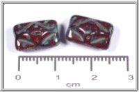 b�hm. Glasperle, Kissen, 8,5x12,5x7mm, op. dk. red/picasso, 5 Stk.