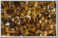 B�hm. Glasschliffperle, feuerpol., 4mm, light topaz, trans., topaz spotted, 50 Stk.