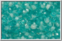 B�hm. Glasschliffperle, feuerpol., 4mm, aqua, trans., wolkig, 50 Stk.