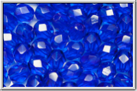 B�hm. Glasschliffperle, feuerpol., 6mm, capri blue, trans., 25 Stk.