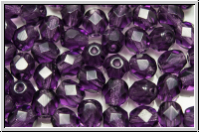 B�hm. Glasschliffperle, feuerpol., 6mm, purple velvet, trans., 25 Stk.