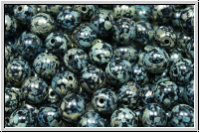 b�hm. Glasperle, rund, 6mm, black, op., silverpicasso, 25 Stk.