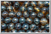 b�hm. Glasperle, rund, 6mm, topaz, smoke, trans., silverpicasso, 25 Stk.