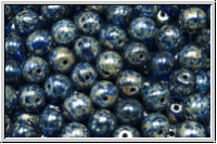 b�hm. Glasperle, rund, 6mm, cobalt, trans., silverpicasso, 25 Stk.