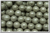 b�hm. Glasperle, rund, 6mm, white, op., grey marbled, 25 Stk.