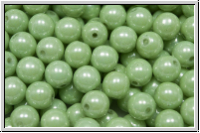 b�hm. Glasperle, rund, 6mm, white, op., light green marbled, 25 Stk.