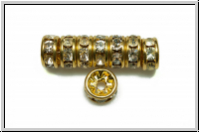 Strassrondell, tschech., 6mm, gold - crystal, trans., 1 Stk.