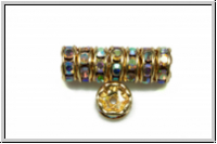 Strassrondell, tschech., 6mm, gold - crystal, tans., AB, 1 Stk.