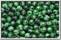 b�hm. Glasperle, rund, 5mm, green, dk., op., black meliert, 25 Stk.