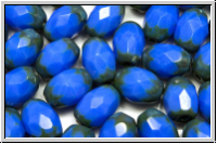 B�hm. Glasschliffperle, Olive, 8x6mm, blue, lt., op., picasso, 25 Stk.