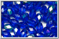 B�hm. Glasschliffperle, Olive, 6x4mm, cobalt, lt., trans., AB, 25 Stk.