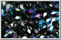 B�hm. Glasschliffperle, Olive, 6x4mm, black, op., AB, 25 Stk.