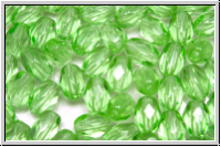 B�hm. Glasschliffperle, Olive, 6x4mm, peridot, lt., trans., 25 Stk.