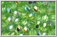 B�hm. Glasschliffperle, Olive, 6x4mm, peridot, lt., trans., AB, 25 Stk.