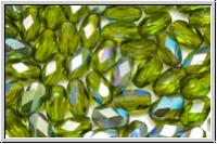B�hm. Glasschliffperle, Olive, 6x4mm, olivine, trans., AB, 25 Stk.