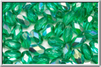 B�hm. Glasschliffperle, Olive, 6x4mm, emerald, lighter, trans., AB, 25 Stk.