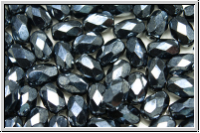 B�hm. Glasschliffperle, Olive, 6x4mm, hematite, met., 25 Stk.
