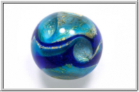 ital. Lampenperle, rund, 20mm, dark aqua, trans., Goldwirbel, 1 Stk.