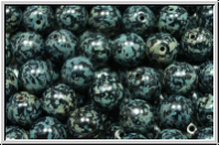 b�hm. Glasperle, rund, 8mm, black, op., silverpicasso, 10 Stk.