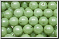 b�hm. Glasperle, rund, 8mm, white, op., light green marbled, 10 Stk.