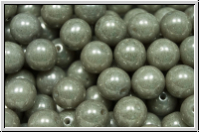 b�hm. Glasperle, rund, 8mm, white, op., grey marbled, 10 Stk.
