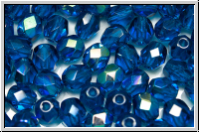 B�hm. Glasschliffperle, feuerpol., 5,5mm, blue zircon, trans., AB, 25 Stk.