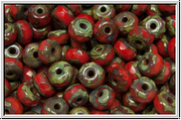 b�hm. Schliffperle, Donut, 3x5mm, red, op., picasso, 30 Stk.