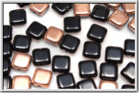 TILE-Beads, 6x6mm, black, op., half capri gold, 25 Stk.