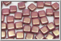 TILE-Beads, 6x6mm, white, alabaster, lila blonze luster, 25 Stk.