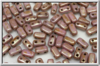 Brick CzechMates, 3x6mm, white, alabaster, rose gold luster, 25 Stk.