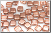 TILE-Beads, 6x6mm, crystal, trans., half capri gold, 25 Stk.