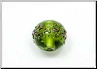 b�hm. Lampenperle, Kugel, 10mm, olivine, bronzefarbene Sprenkel, 1 Stk.
