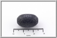 Kunststoffperle, Olive, schwarz, florales Muster, 22 x 14 mm