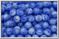 b�hm. Glasperle, rund, 6mm, sapphire, op., wei� meliert, 25 Stk.