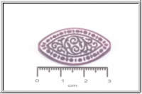 Kunststoffperle, flache Ellipse, violett, florales Muster