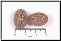 Kunststoffperle, Olive, sm. topaz, florales Muster, 20 x 13,5 mm