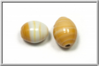 Ind. Glasperle, Olive, ca. 12x10mm, beigefb. Spiralmuster, 1 Stk.