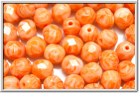 B�hm. Glasschliffperle, feuerpol., 6mm, white, op., orange ombriert, 25 Stk.