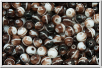 b�hm. Glasperle, rund, 5mm, white, op., dark brown meliert, 25 Stk.