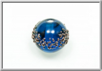 b�hm. Lampenperle, Kugel, 10mm, capri blue, bronzefarbene Sprenkel, 1 Stk.