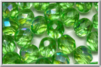 B�hm. Glasschliffperle, feuerpol., 8mm, peridot, trans., AB, 10 Stk.