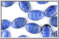 b�hm. Glasperle, Olive, flach, 11x16x4,8mm, sapphire/black, 5 Stk.