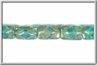 b�hm. Glasperle, Kissen, 8,5x12,5x7mm, aqua/silverpicasso, transparent, 5 Stk.