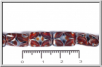 b�hm. Glasperle, Kissen, 8,5x12,5x7mm, dk. red/grey/black, opaque, 5 Stk.