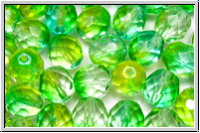 B�hm. Glasschliffperle, feuerpol., 8mm, crystal, trans., yellow green coloured, 10 Stk.