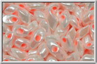 LMA-0427, MIYUKI Long Magatamas, 4x7mm, white pearl, pink-ld., 80 Stk.