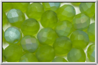 B�hm. Glasschliffperle, feuerpol., 8mm, olivine, trans., matte, AB, 10 Stk.
